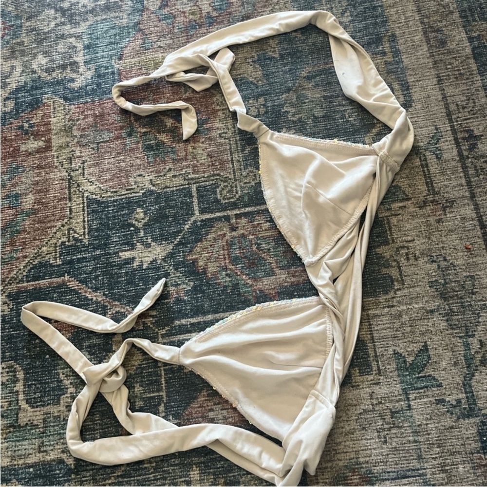 iridescent fairy sequin halter bikini strapless feather tube top fairycore rave - Picture 4 of 7